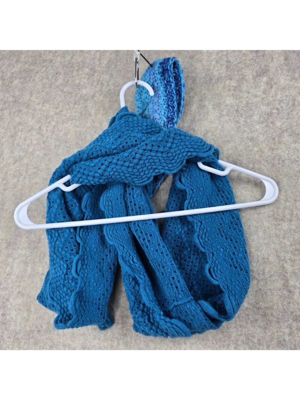 Womens Blue Crochet Scarf & Matching Headband Set Acrylic Lightweight Design - Picture 4 of 7